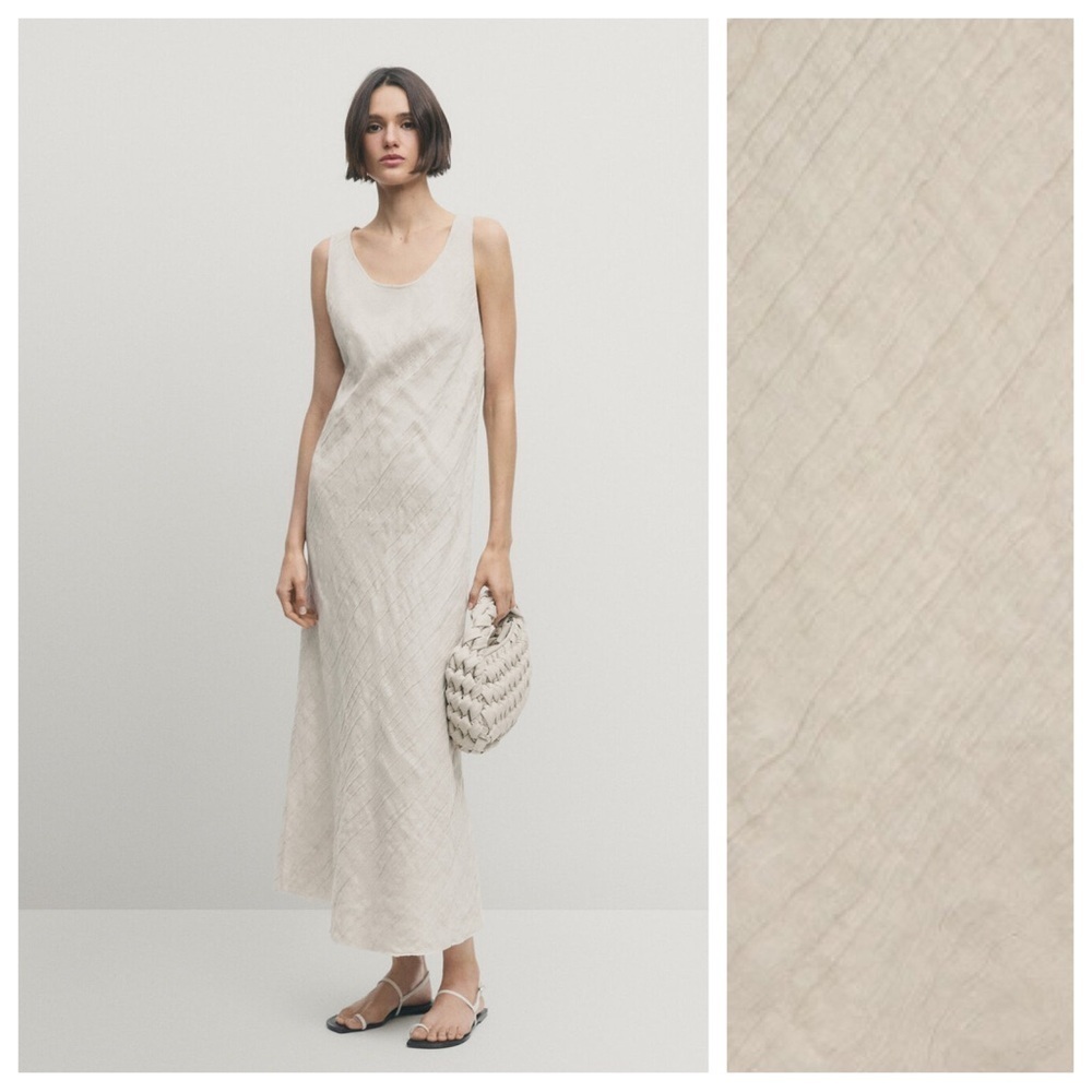 NWT. Massimo Dutti Cream Linen/Cotton Blend Rustic Long Dress. Size XS.